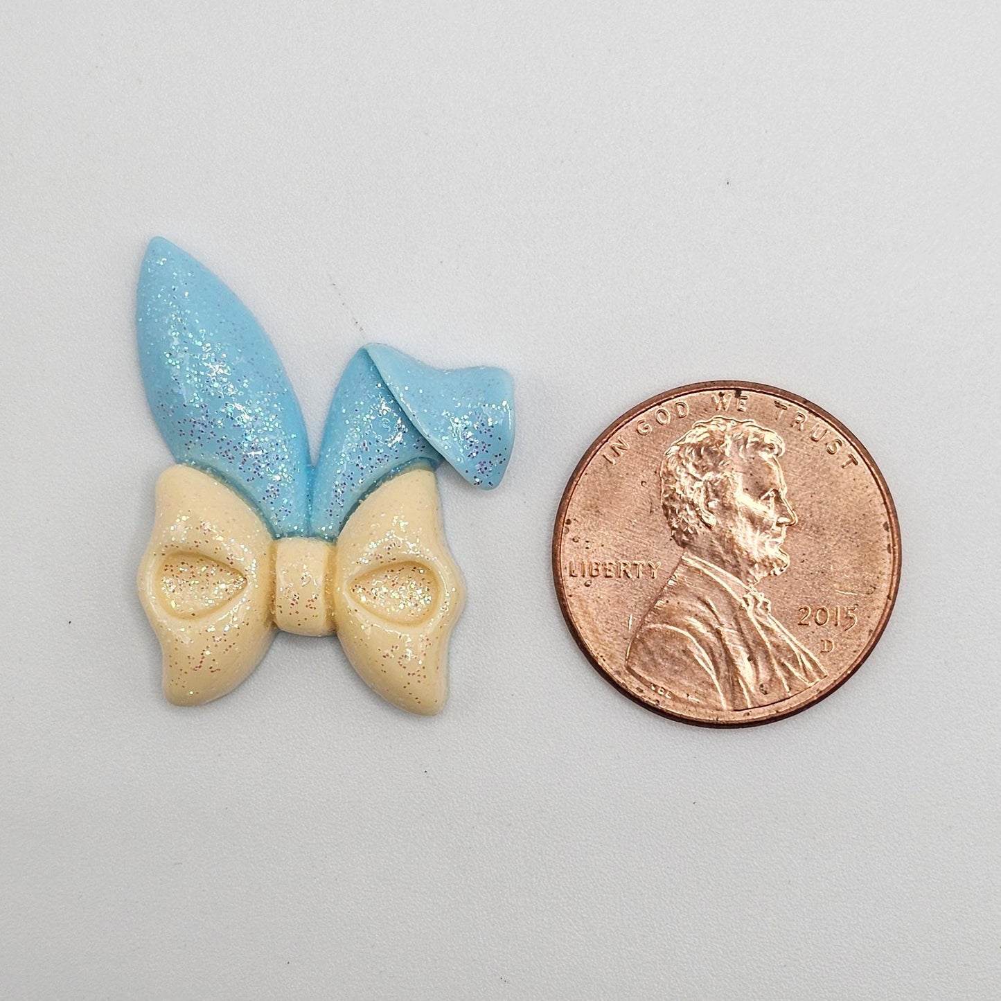 4 Pcs Glitter Shimmer Floppy Bunny Ear Bow Flat Back Resin Cabochon, Rabbit Ear Cabochons, #CAB147