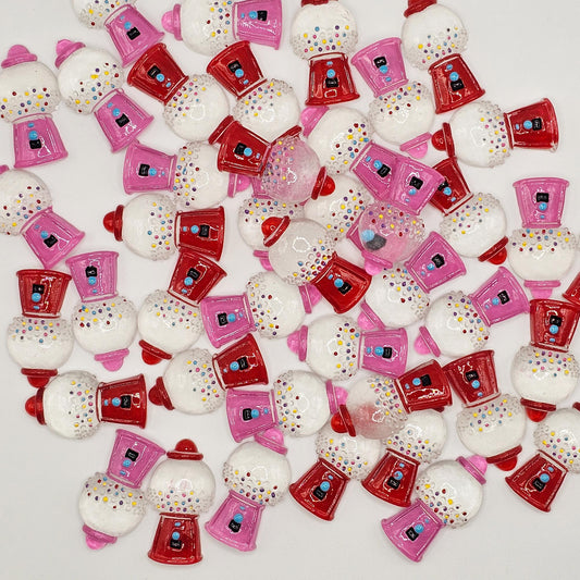 6 Pcs Red/Pink Gumball Machine Cabochons Resin Flat Back Kawaii DIY Craft Cabochon, #CAB143
