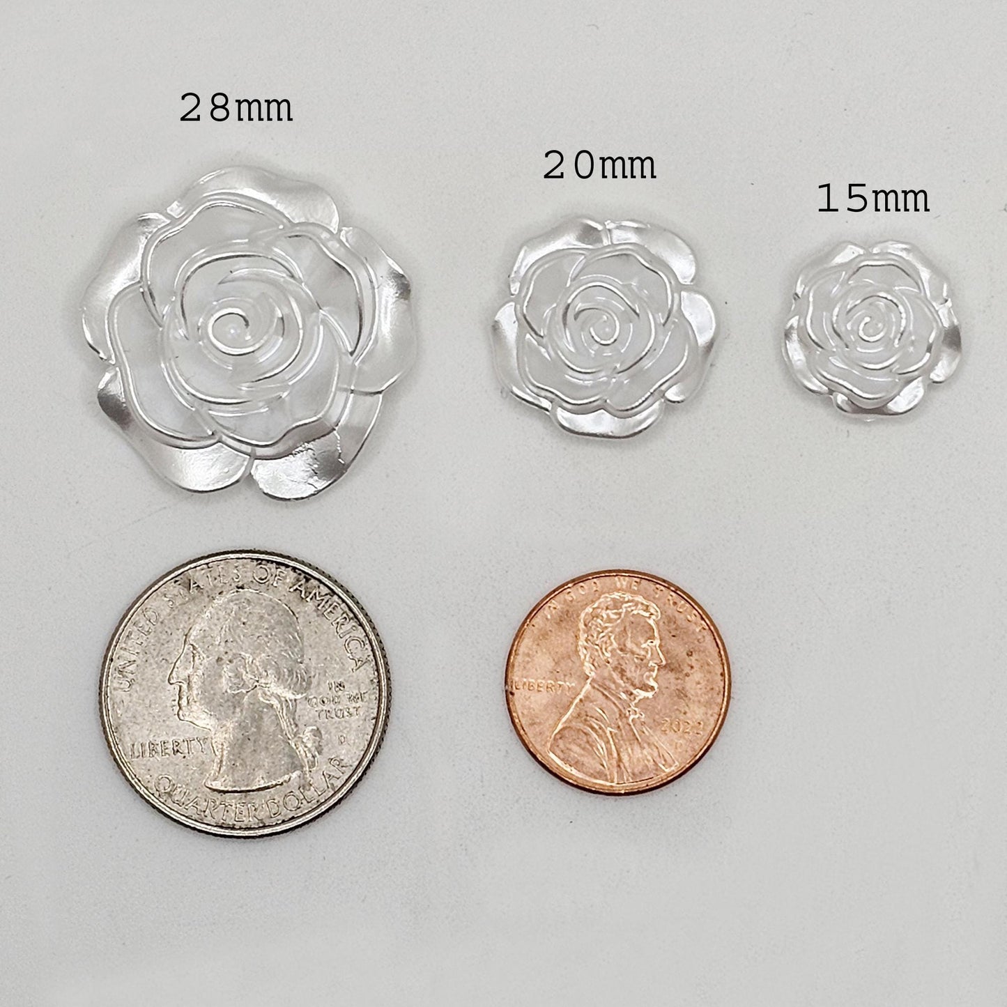 10 Pcs Pearl White Rose Flower Cabochon Resin Flatback Flower Deco DIY Craft Cabochons 28mm, 20mm, 15mm #CAB151