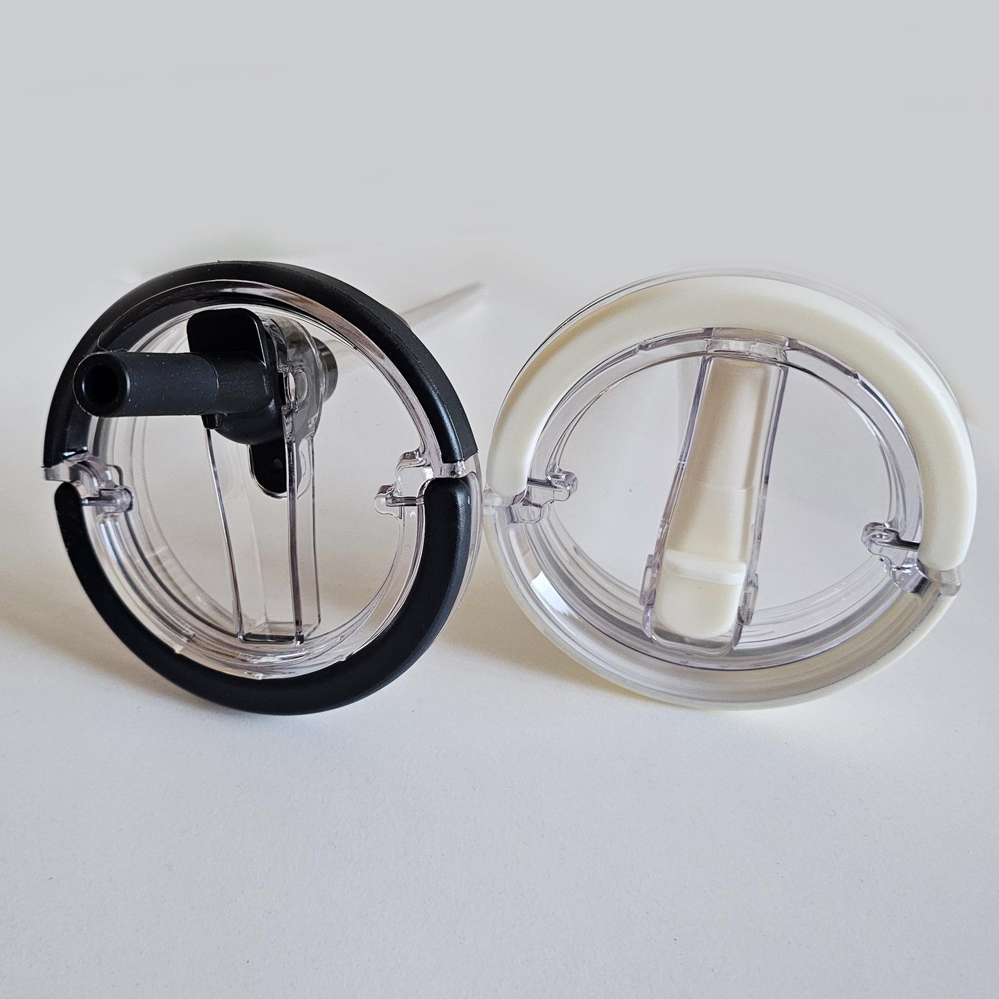 2 Pcs Lid Replacement Leak Proof Spill Proof 40 OZ Tumbler Flip Straw/Handle Compatible Stanley Cup Accessories Black Creamy White