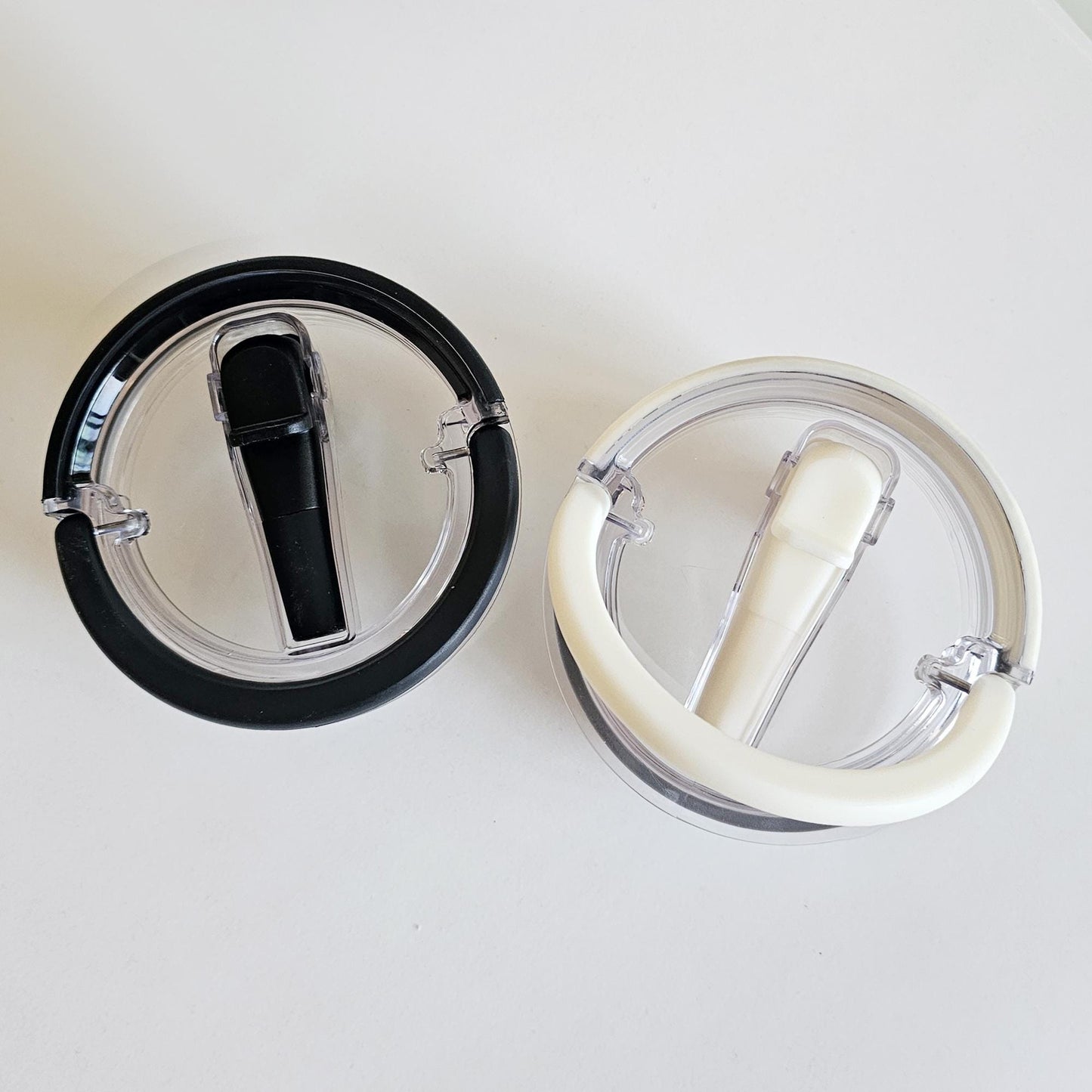 2 Pcs Lid Replacement Leak Proof Spill Proof 40 OZ Tumbler Flip Straw/Handle Compatible Stanley Cup Accessories Black Creamy White