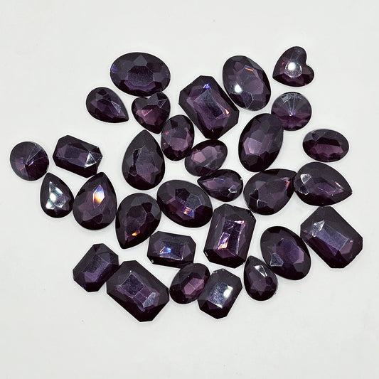 30 Pcs Amethyst Dark Purple Mixed Shapes & Sizes Glass Point Back Gems Jewels Rhinestones Hearts Teardrop Rectangle Oval 10x14mm 13x18mm