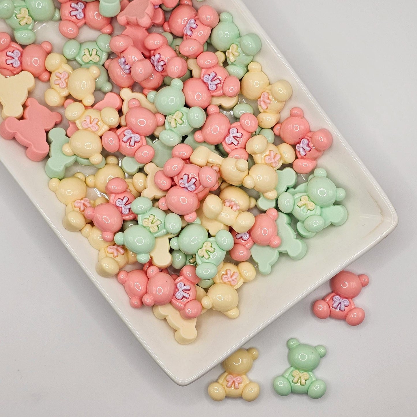 5/15 Pcs Teddy Bear Bow Flat Back Resin Cabochons, Kawaii Pastel Color Teddy Bear Cabochon #CAB156