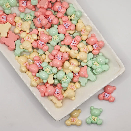 5/15 Pcs Teddy Bear Bow Flat Back Resin Cabochons, Kawaii Pastel Color Teddy Bear Cabochon #CAB156