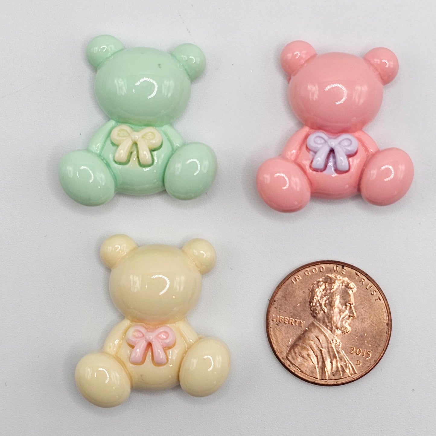5/15 Pcs Teddy Bear Bow Flat Back Resin Cabochons, Kawaii Pastel Color Teddy Bear Cabochon #CAB156