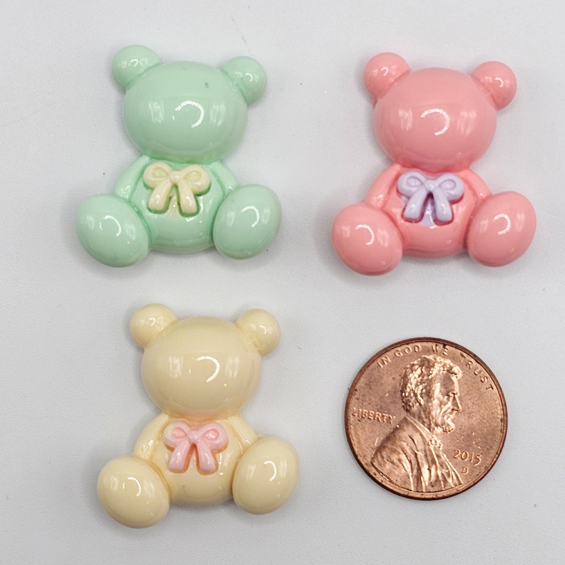 5/15 Pcs Teddy Bear Bow Flat Back Resin Cabochons, Kawaii Pastel Color Teddy Bear Cabochon #CAB156