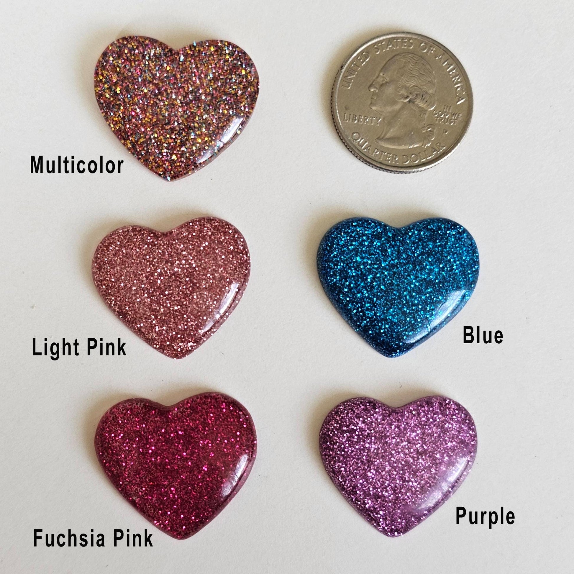 5/15 Pcs Glitter Heart Cabochon Resin Flatback Cabochons #CAB158