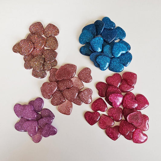 5/15 Pcs Glitter Heart Cabochon Resin Flatback Cabochons #CAB158
