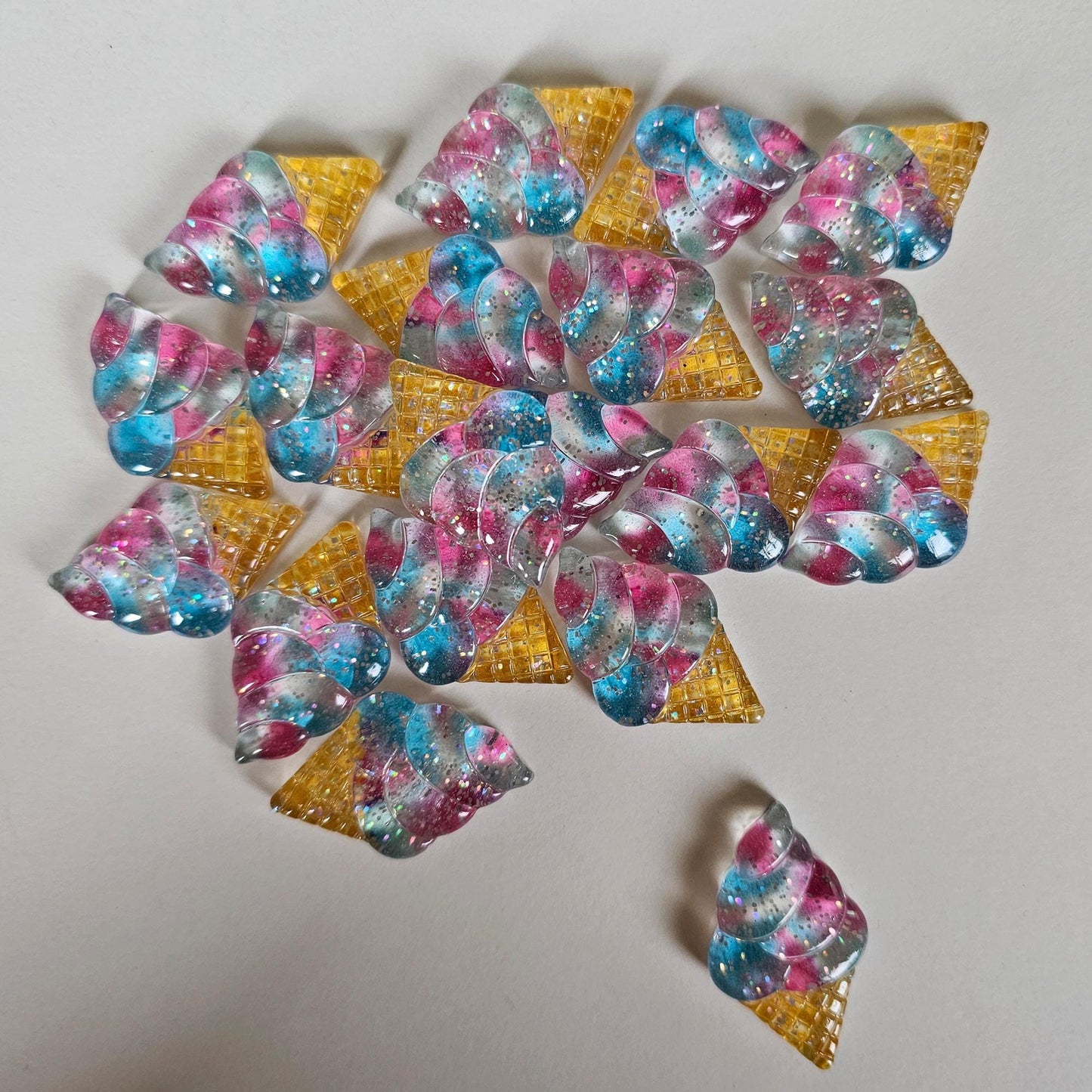 5/15 Pcs Transparent Glitter Ice Cream Cabochon Resin Flatback Cabochons #CAB161