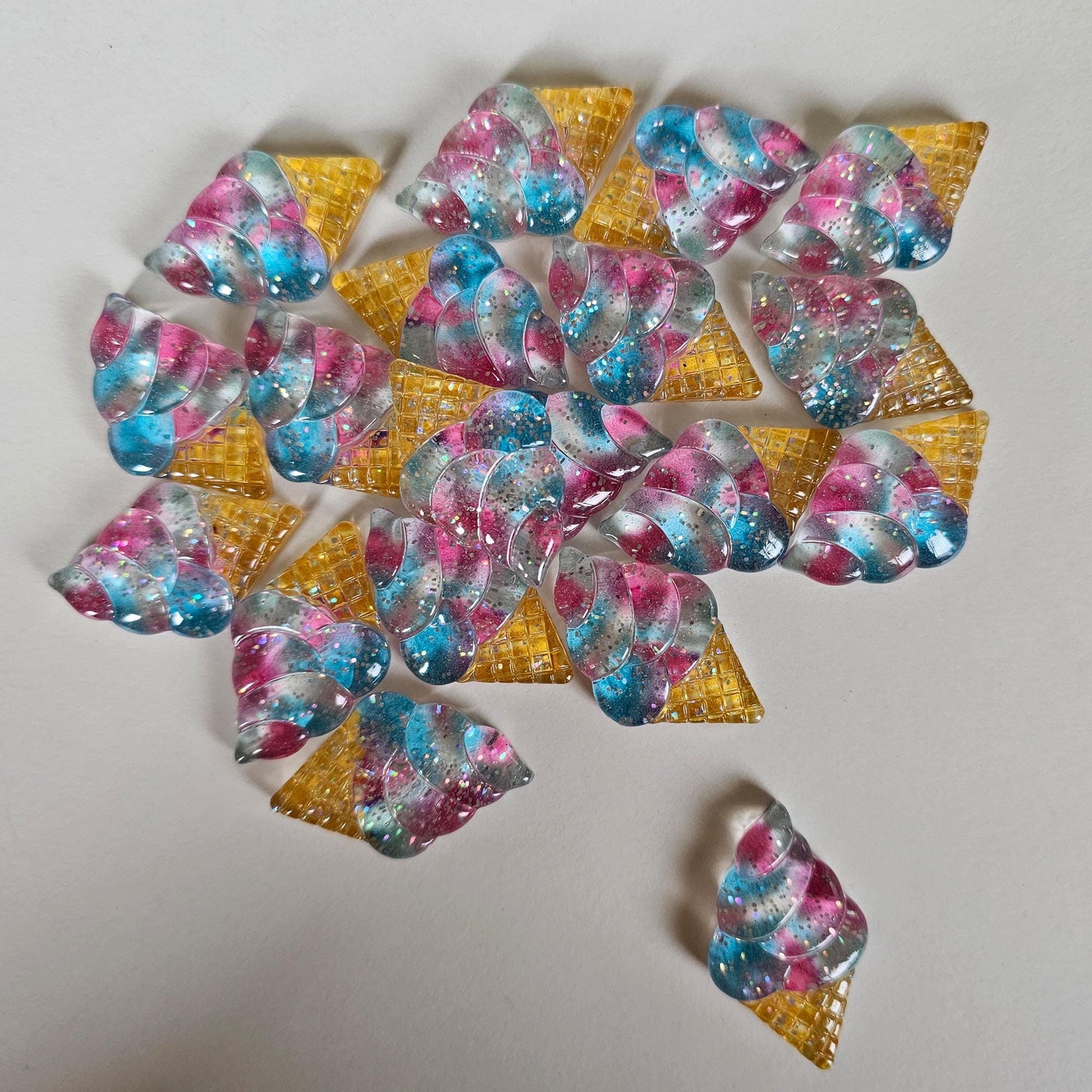 5/15 Pcs Transparent Glitter Ice Cream Cabochon Resin Flatback Cabochons #CAB161