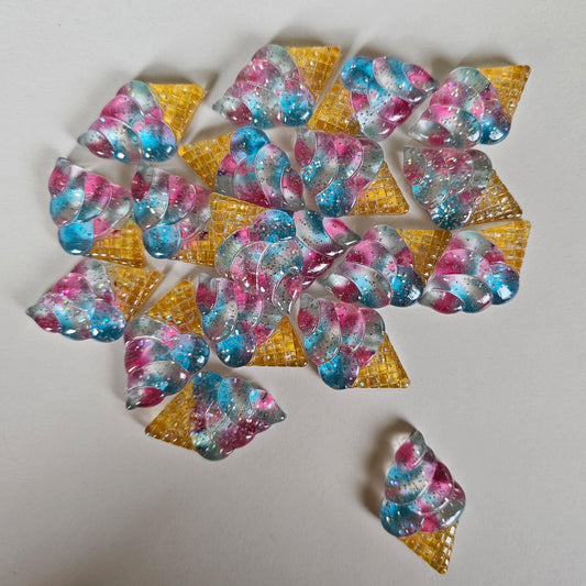 5/15 Pcs Transparent Glitter Ice Cream Cabochon Resin Flatback Cabochons #CAB161
