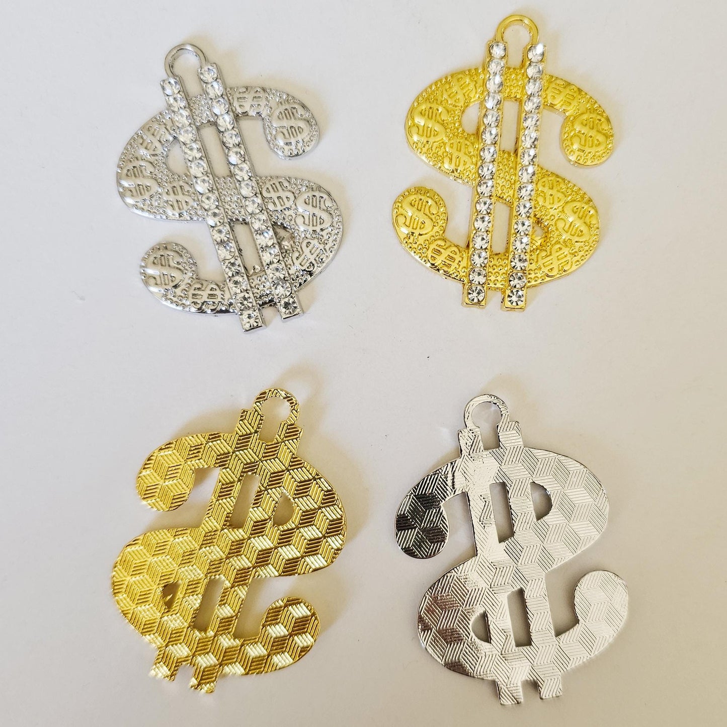 2 Pcs Rhinestone Dollar Sign Alloy Bling Gorgeous Luxury Sparkling Embellishment Cabochon Pendant Charm 50mm X 35mm