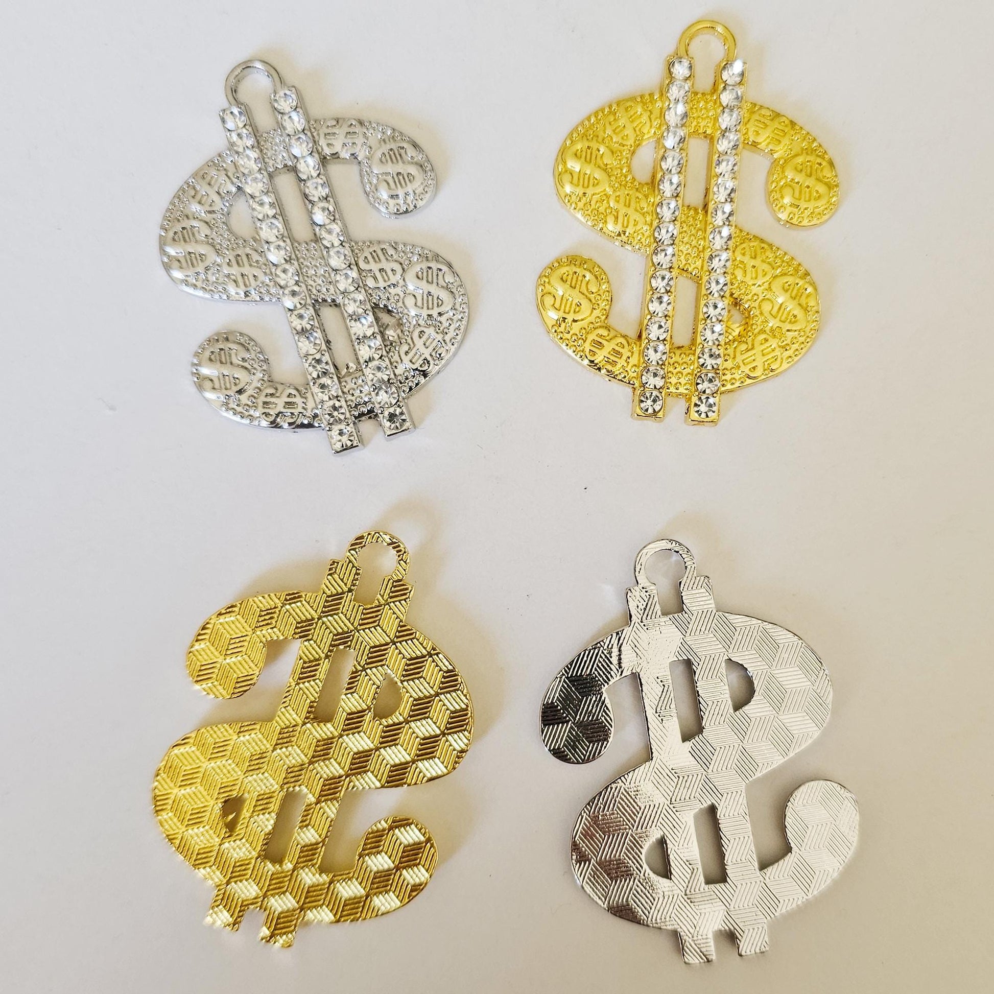 2 Pcs Rhinestone Dollar Sign Alloy Bling Gorgeous Luxury Sparkling Embellishment Cabochon Pendant Charm 50mm X 35mm