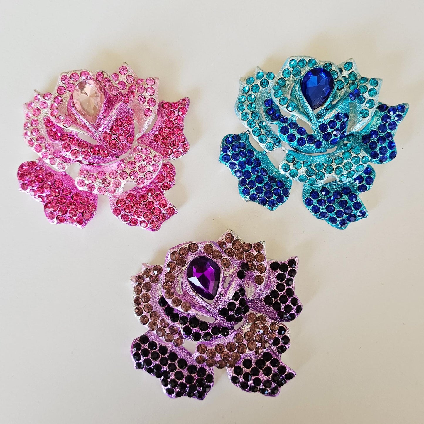 Rhinestone Large Rose Bling Gorgeous Luxury Sparkling Embellishment Cabochon Pendant Charm 85mm X 75mm