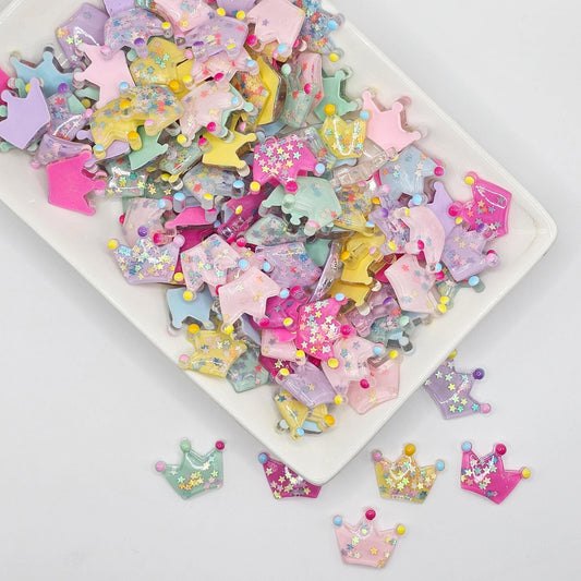 6/20 Pcs Glitter Crown Cabochon Resin Flatback Cabochons #CAB167
