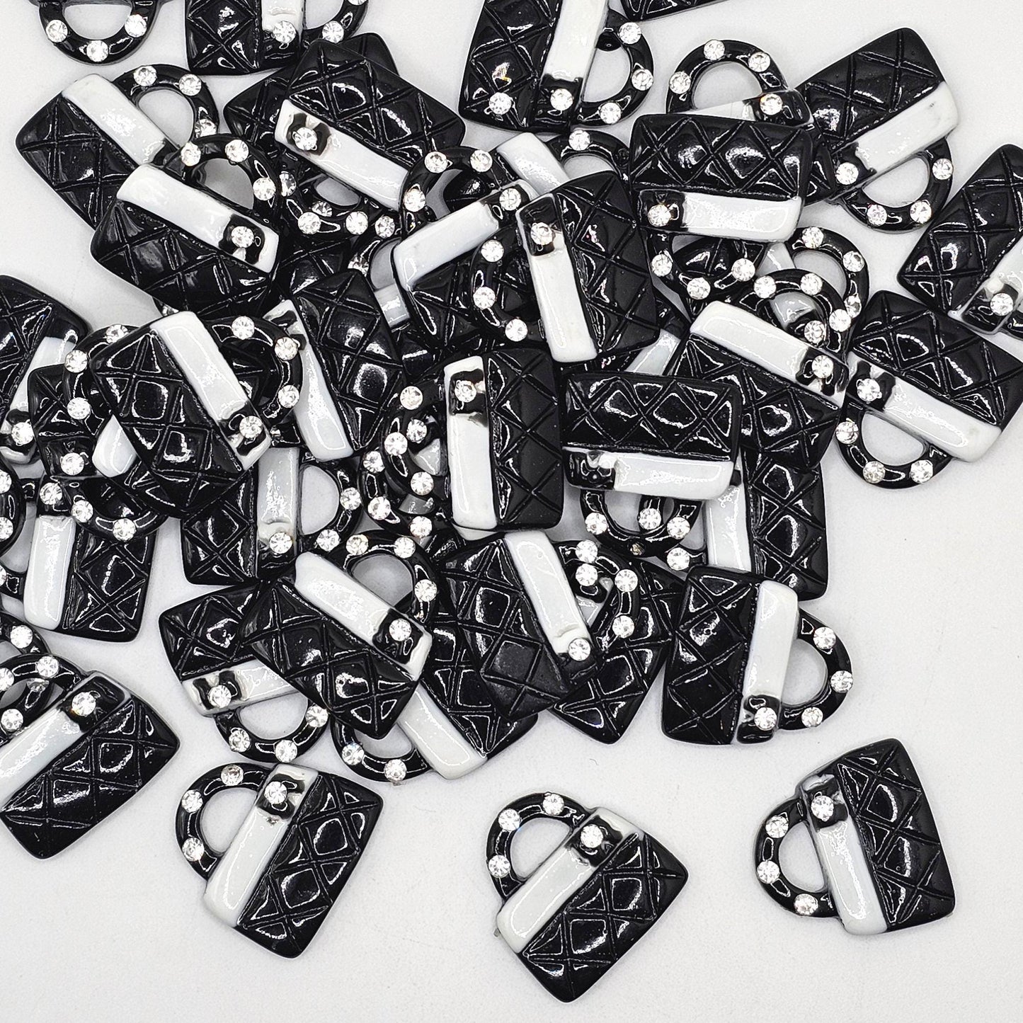 5/10/25 Pcs Cute Doll Rhinestone Black Purse Resin Flat Back Cabochons Handbag Flatback Cabochon #CAB168