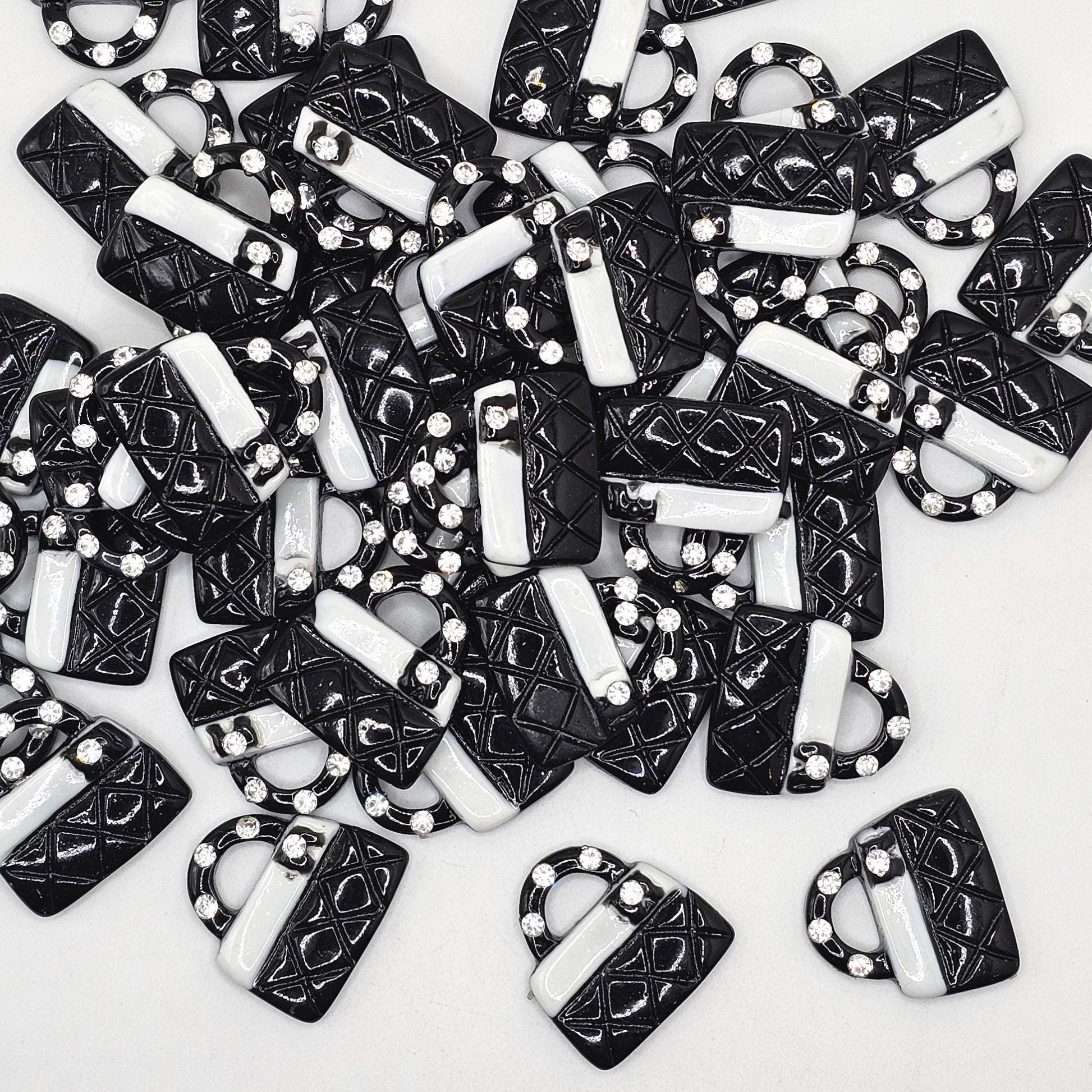 5/10/25 Pcs Cute Doll Rhinestone Black Purse Resin Flat Back Cabochons Handbag Flatback Cabochon #CAB168