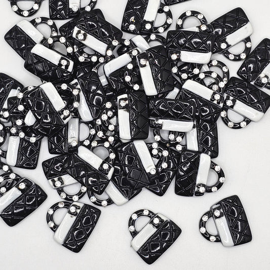 5/10/25 Pcs Cute Doll Rhinestone Black Purse Resin Flat Back Cabochons Handbag Flatback Cabochon #CAB168