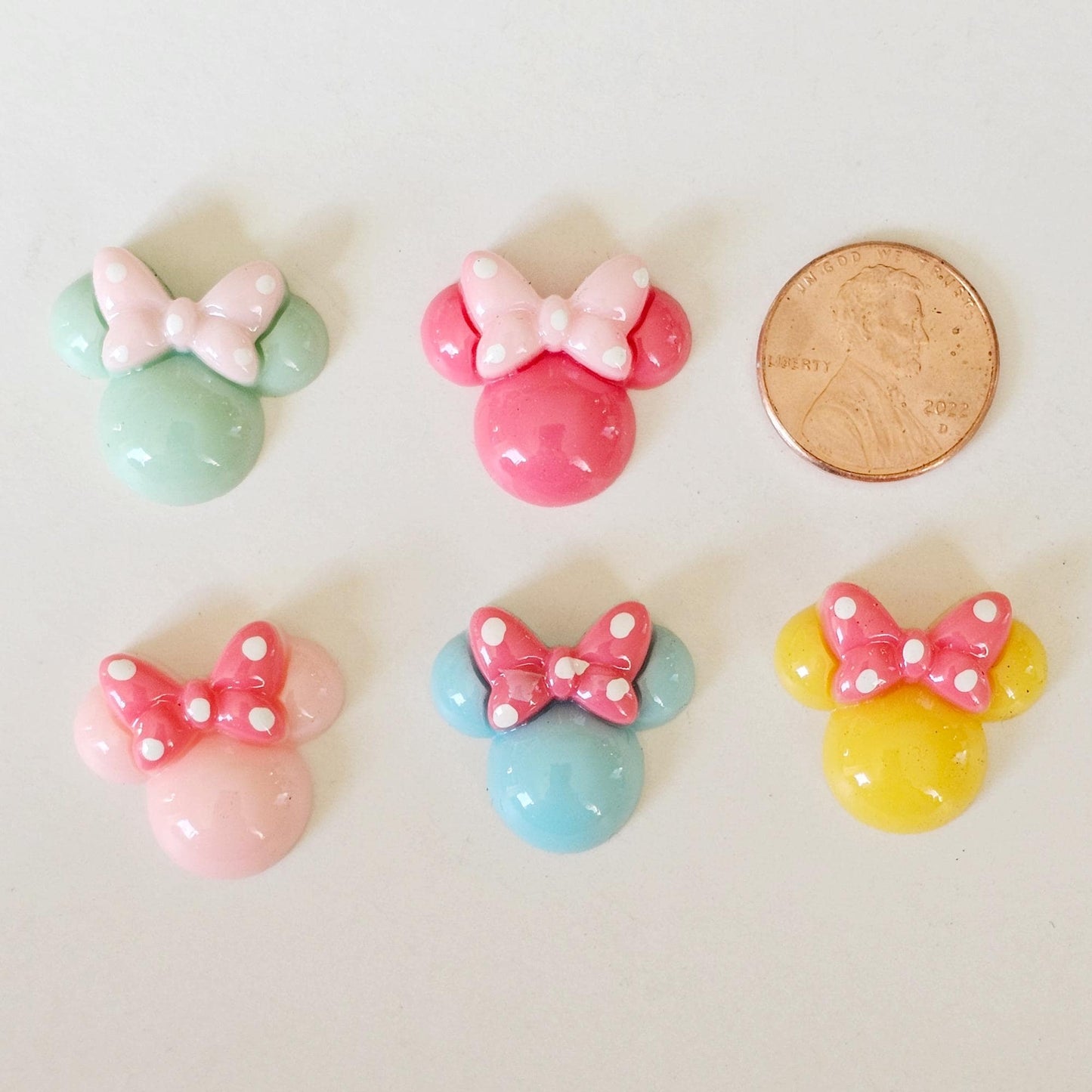 6/20 Pcs Mouse Head Bow Candy Color Flat Back Resin Cabochons, Kawaii Flatback Cabochon #CAB171