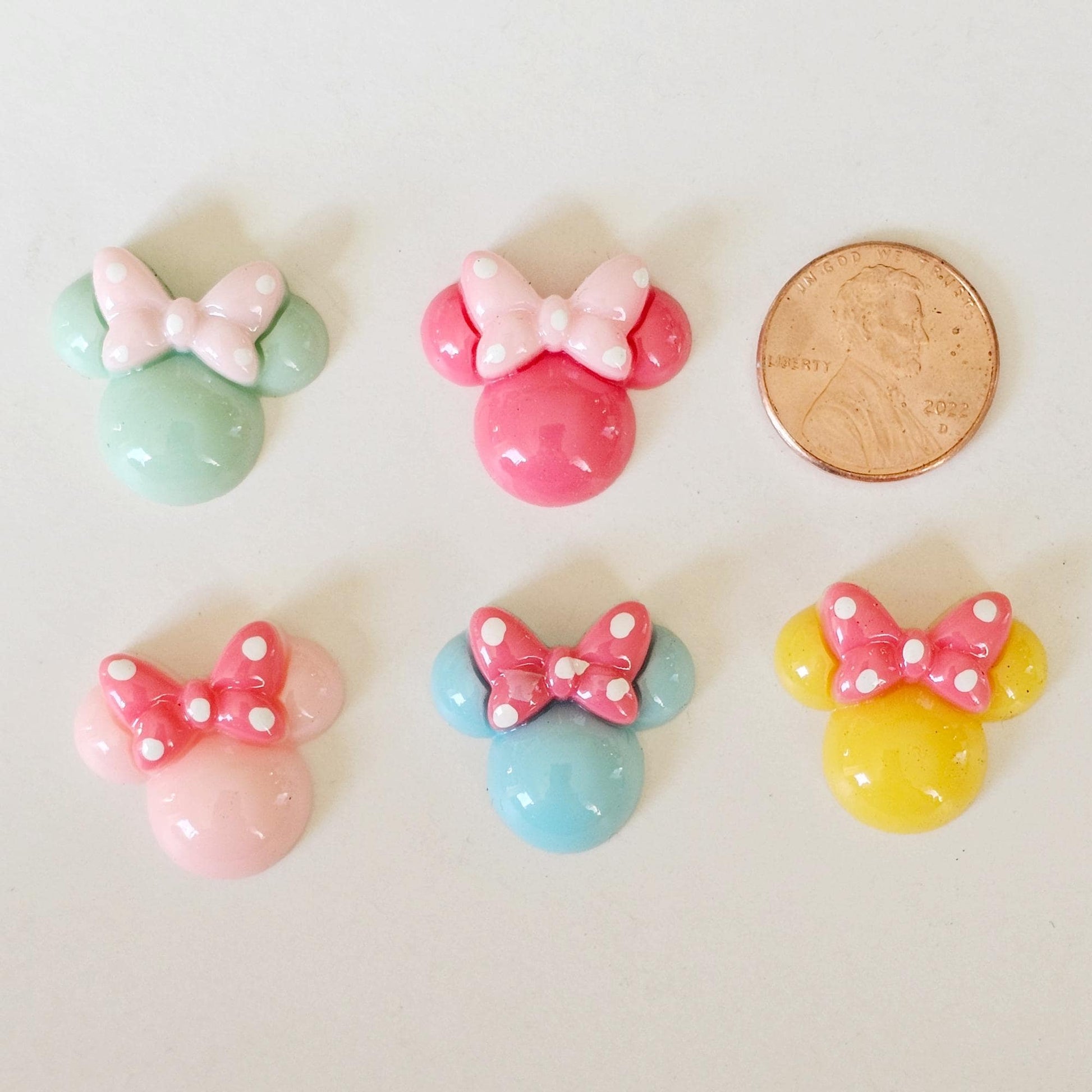 6/20 Pcs Mouse Head Bow Candy Color Flat Back Resin Cabochons, Kawaii Flatback Cabochon #CAB171