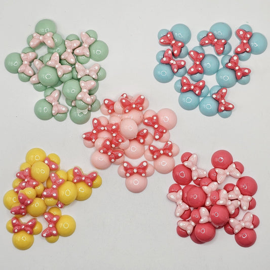 6/20 Pcs Mouse Head Bow Candy Color Flat Back Resin Cabochons, Kawaii Flatback Cabochon #CAB171