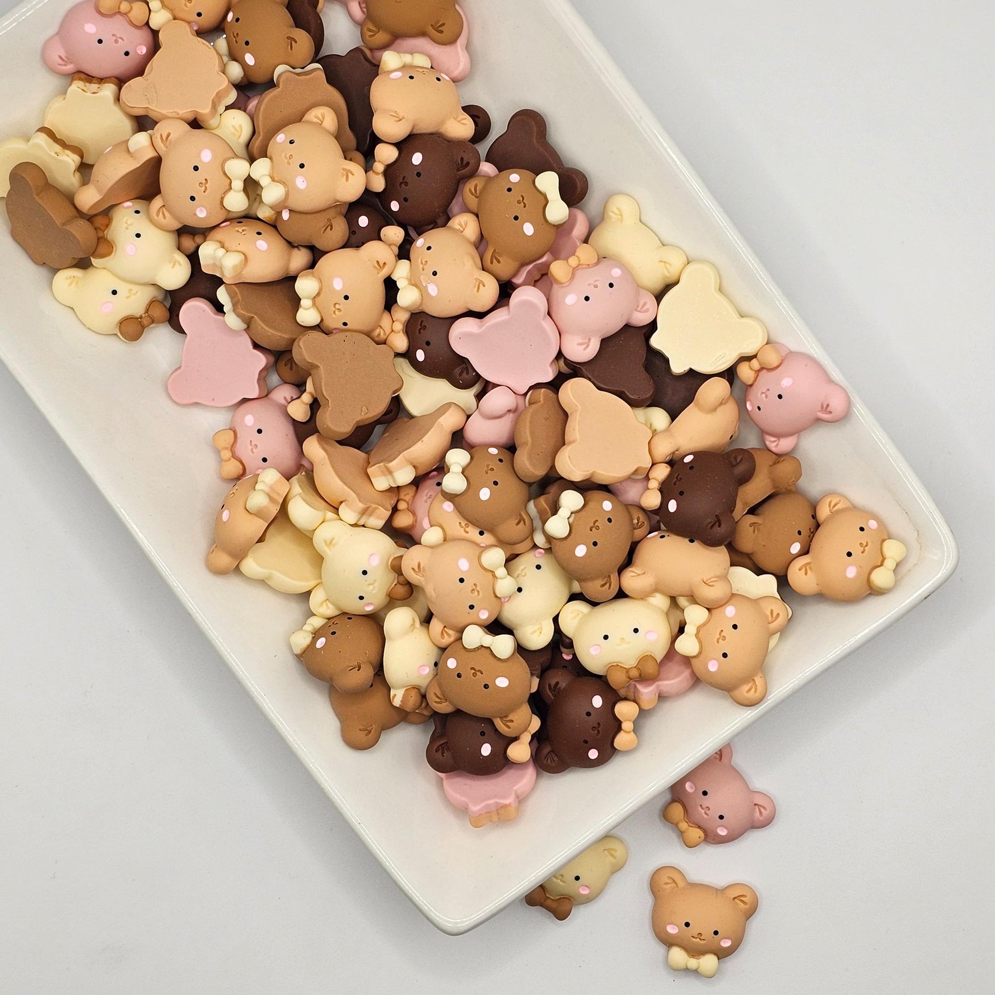 5/15/25 Pcs Cute Bear Head Bow Flat Back Resin Cabochons, Kawaii Flatback Cabochon #CAB174