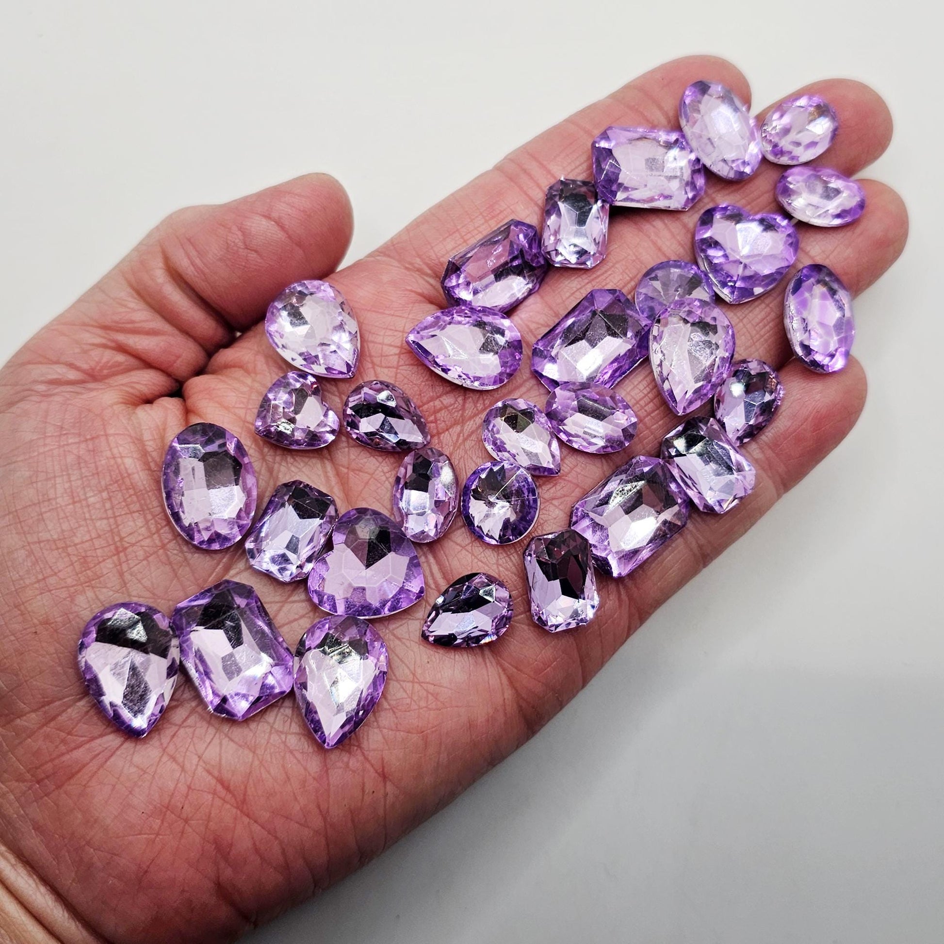 30 Pcs Crystal Purple Mixed Shapes and Sizes Glass Point Back Gems Jewels Rhinestones Hearts Teardrop Rectangle Oval Round 10x14mm 13x18mm