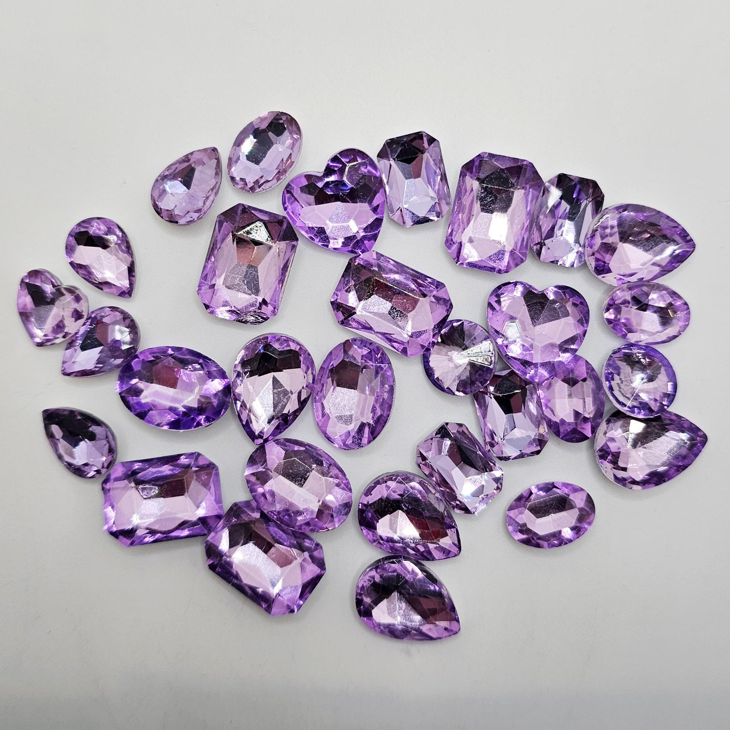 30 Pcs Crystal Purple Mixed Shapes and Sizes Glass Point Back Gems Jewels Rhinestones Hearts Teardrop Rectangle Oval Round 10x14mm 13x18mm