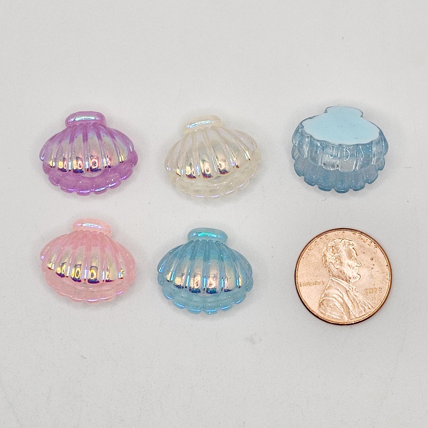 8 Pcs Iridescent Holographic Seashell Pearl Resin Flatback Cabochons, Sea Shell Pearl Cabochon #CAB184