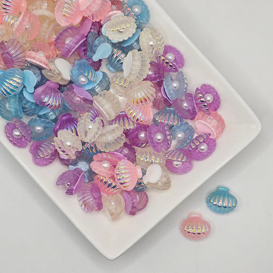 8 Pcs Iridescent Holographic Seashell Pearl Resin Flatback Cabochons, Sea Shell Pearl Cabochon #CAB184