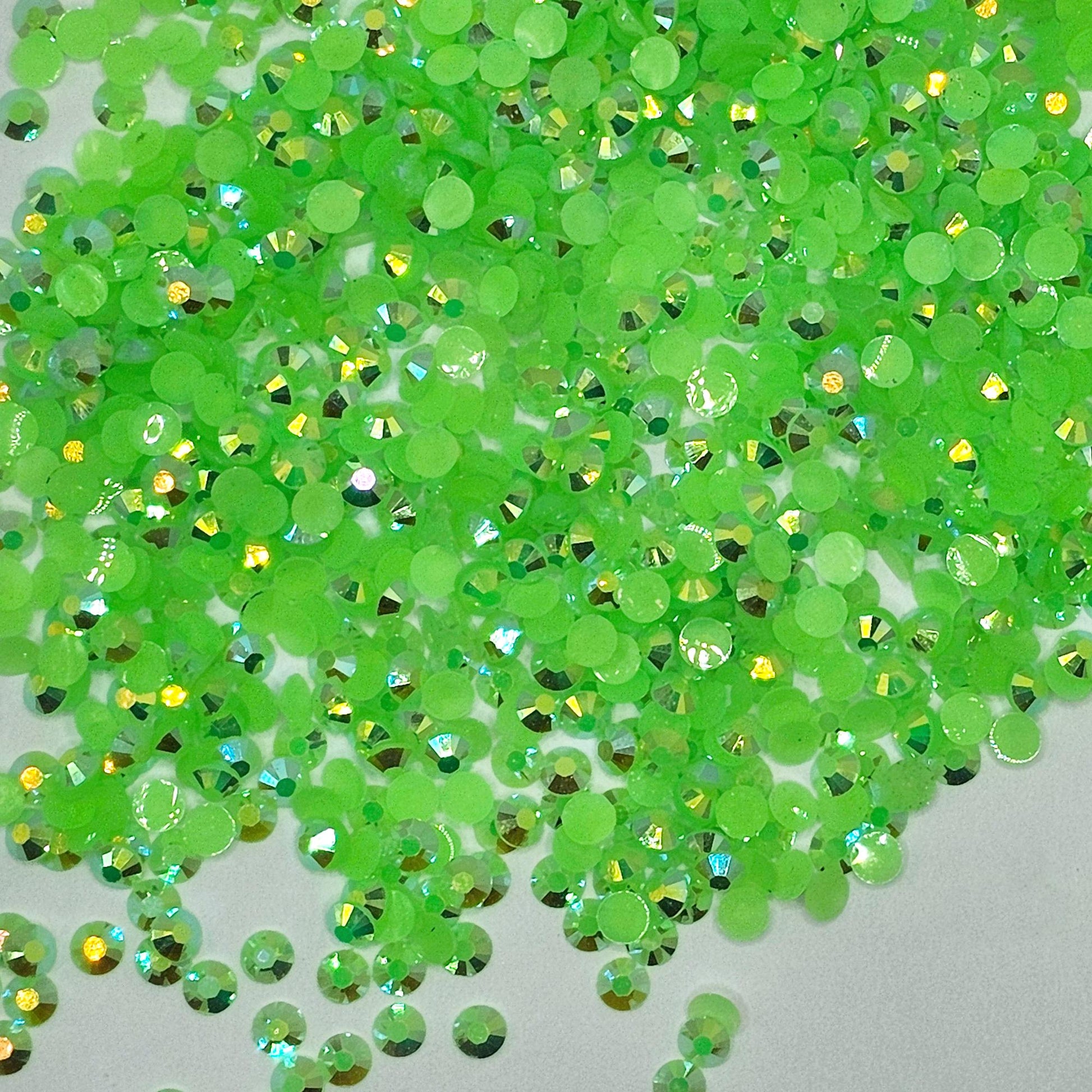 Bulk AB Jelly Flatback Resin Acrylic Rhinestones Non-Hotfix Lime Green 2mm 3mm 4mm 5mm 6mm