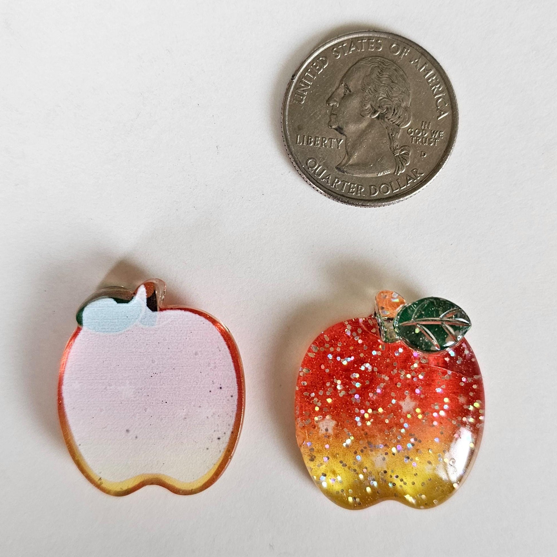 5/15 Pcs Transparent Glitter Apple Cabochon Resin Flatback Fruit Cabochons #CAB160