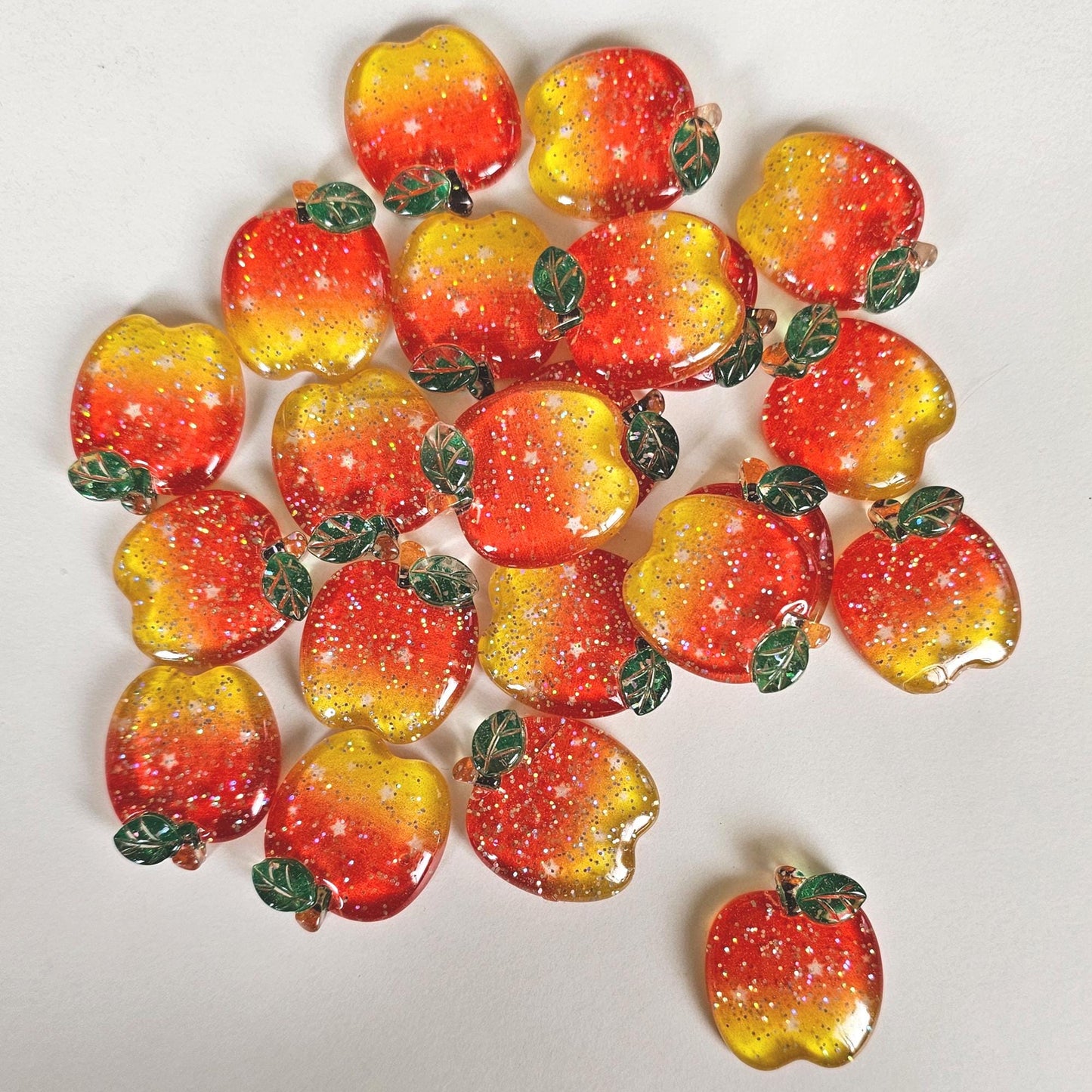 5/15 Pcs Transparent Glitter Apple Cabochon Resin Flatback Fruit Cabochons #CAB160