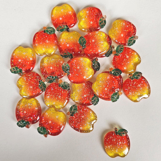 5/15 Pcs Transparent Glitter Apple Cabochon Resin Flatback Fruit Cabochons #CAB160