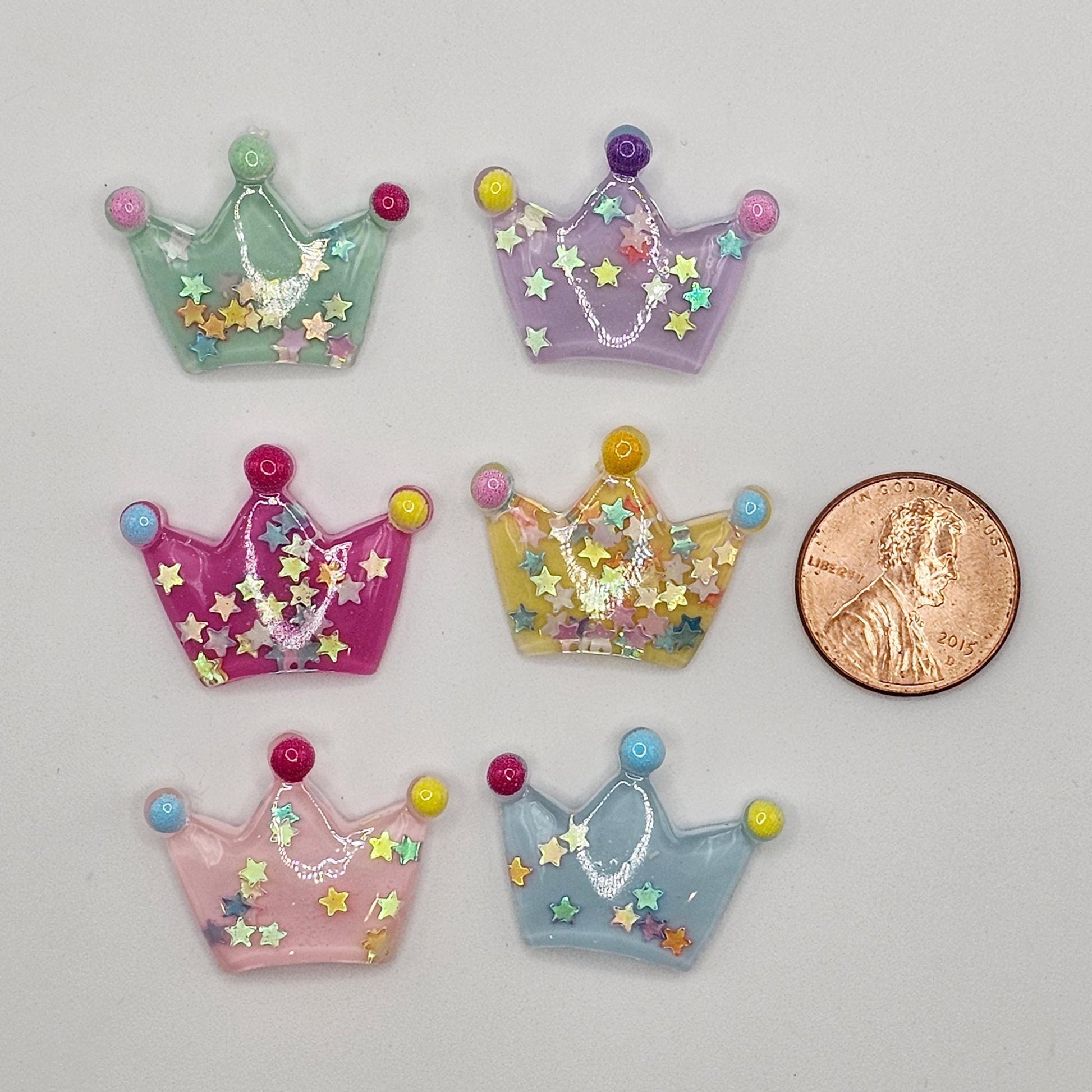 6/20 Pcs Glitter Crown Cabochon Resin Flatback Cabochons #CAB167