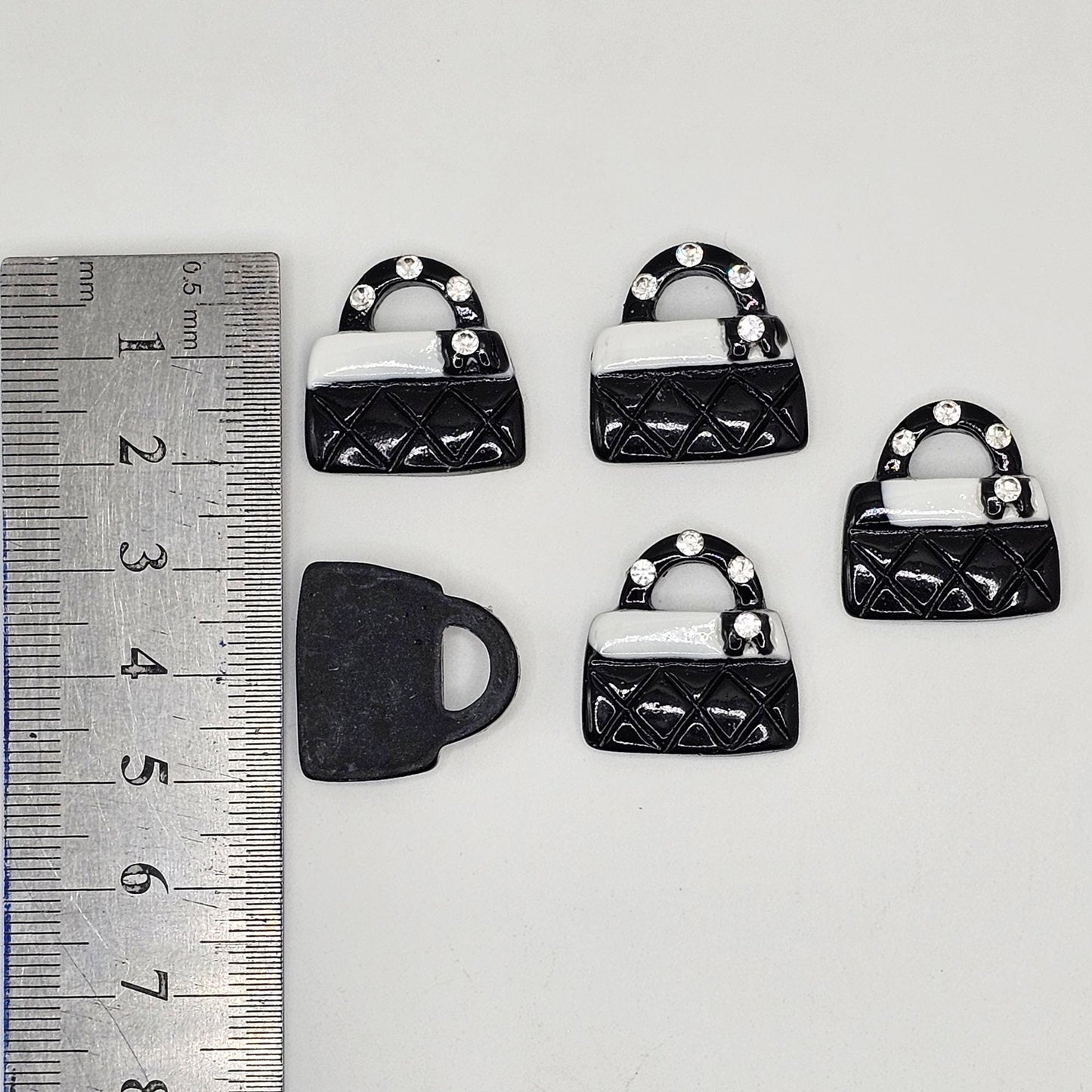 5/10/25 Pcs Cute Doll Rhinestone Black Purse Resin Flat Back Cabochons Handbag Flatback Cabochon #CAB168
