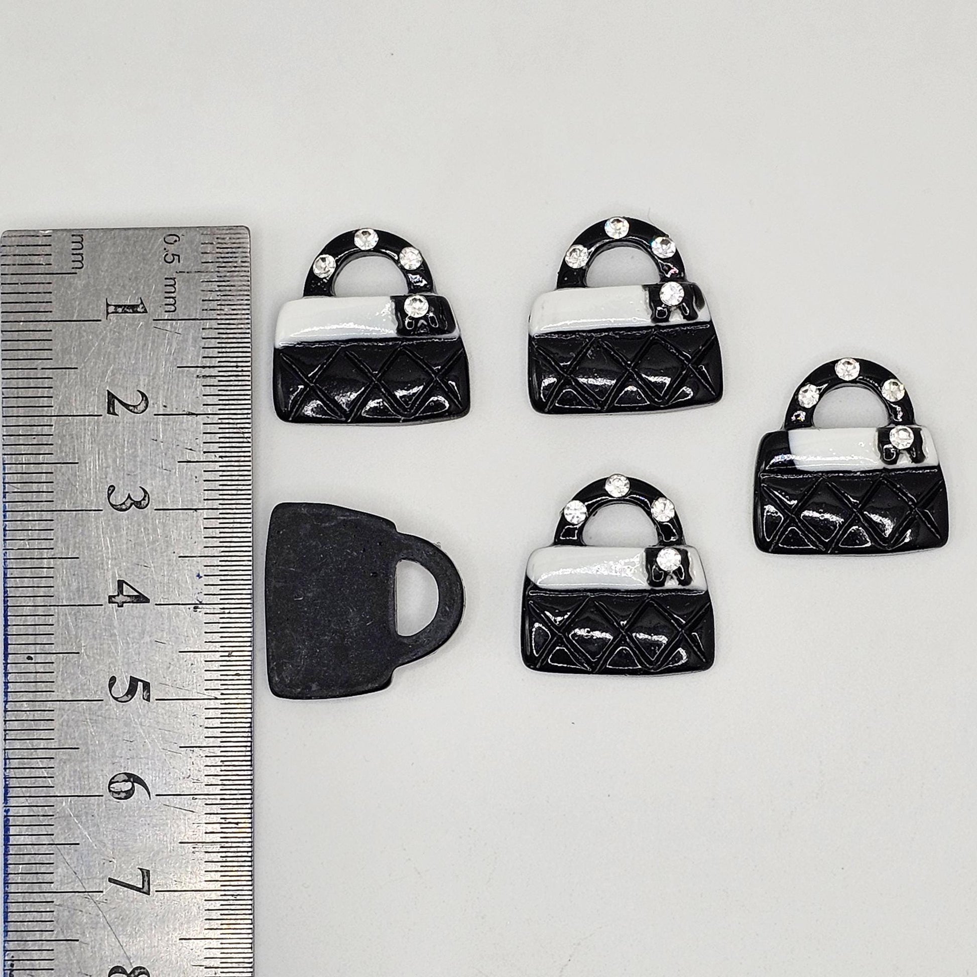 5/10/25 Pcs Cute Doll Rhinestone Black Purse Resin Flat Back Cabochons Handbag Flatback Cabochon #CAB168