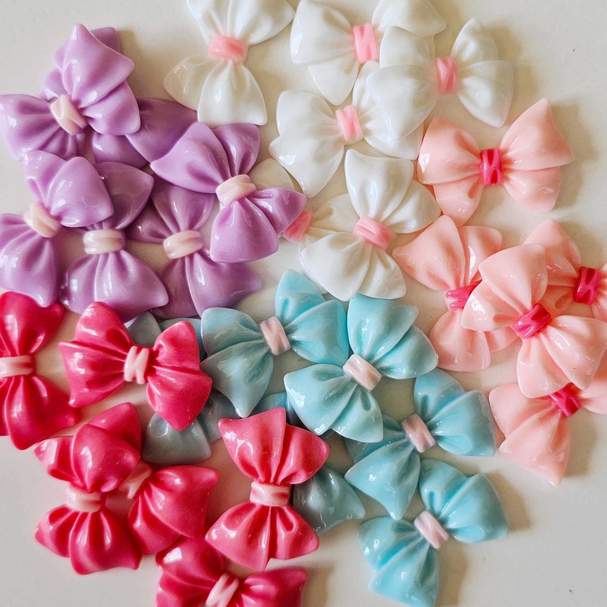 6/20 Pcs Gloss Finished Bow Embellishments Resin Flat Back Cabochon, Flatback Cabochons #CAB173