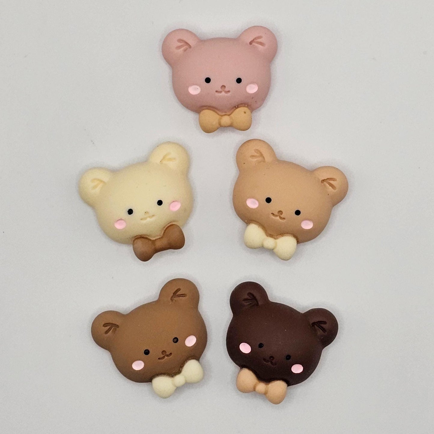 5/15/25 Pcs Cute Bear Head Bow Flat Back Resin Cabochons, Kawaii Flatback Cabochon #CAB174
