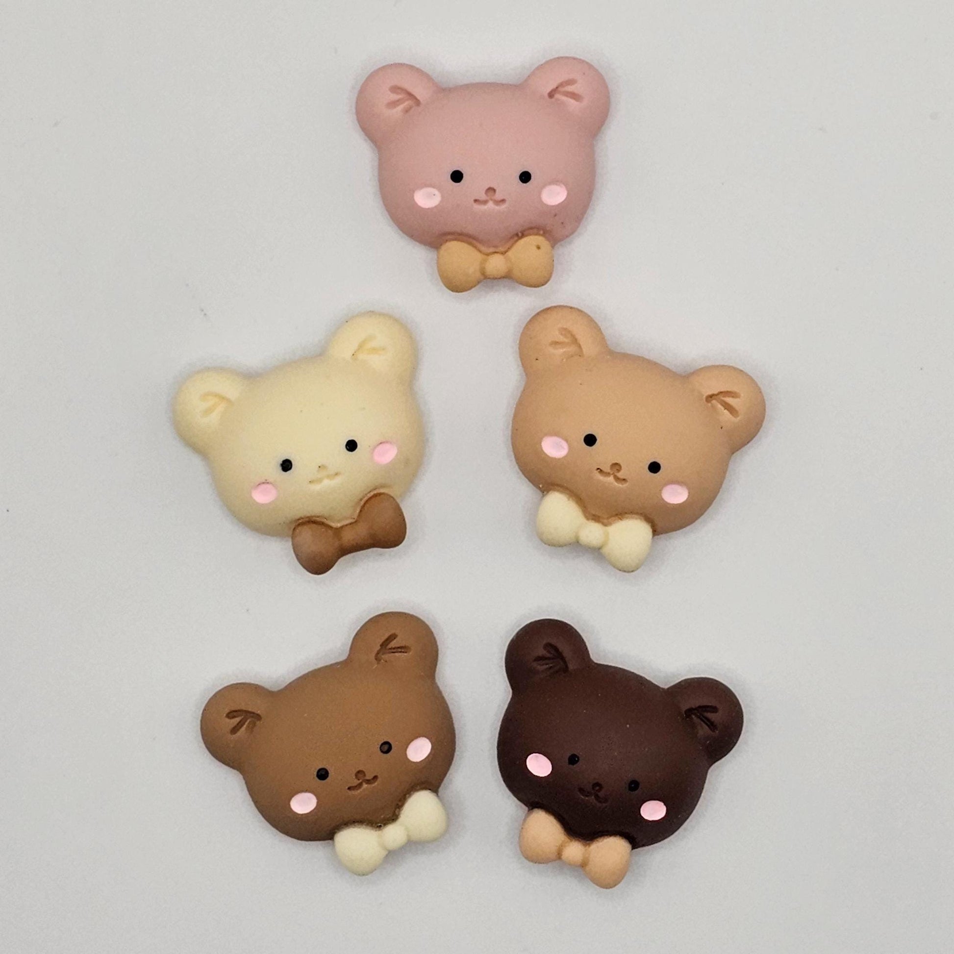 5/15/25 Pcs Cute Bear Head Bow Flat Back Resin Cabochons, Kawaii Flatback Cabochon #CAB174