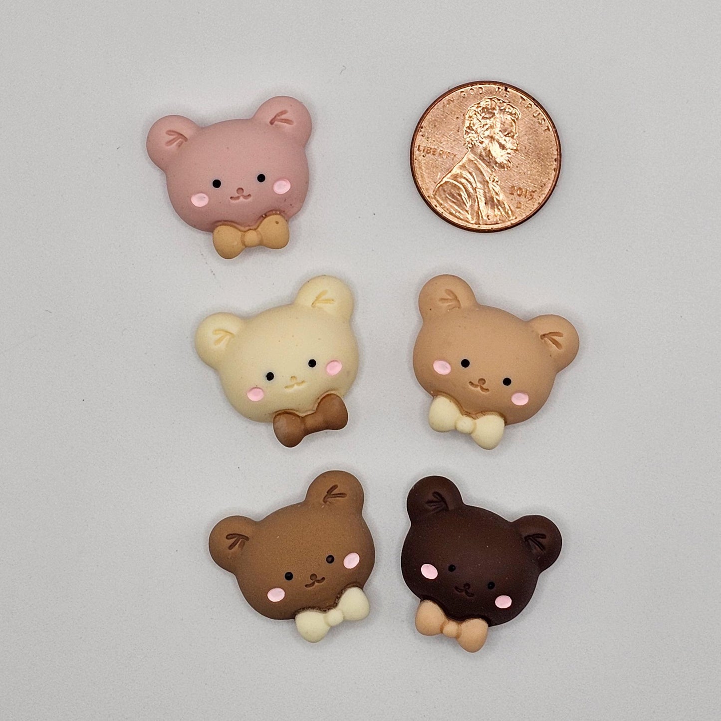 5/15/25 Pcs Cute Bear Head Bow Flat Back Resin Cabochons, Kawaii Flatback Cabochon #CAB174