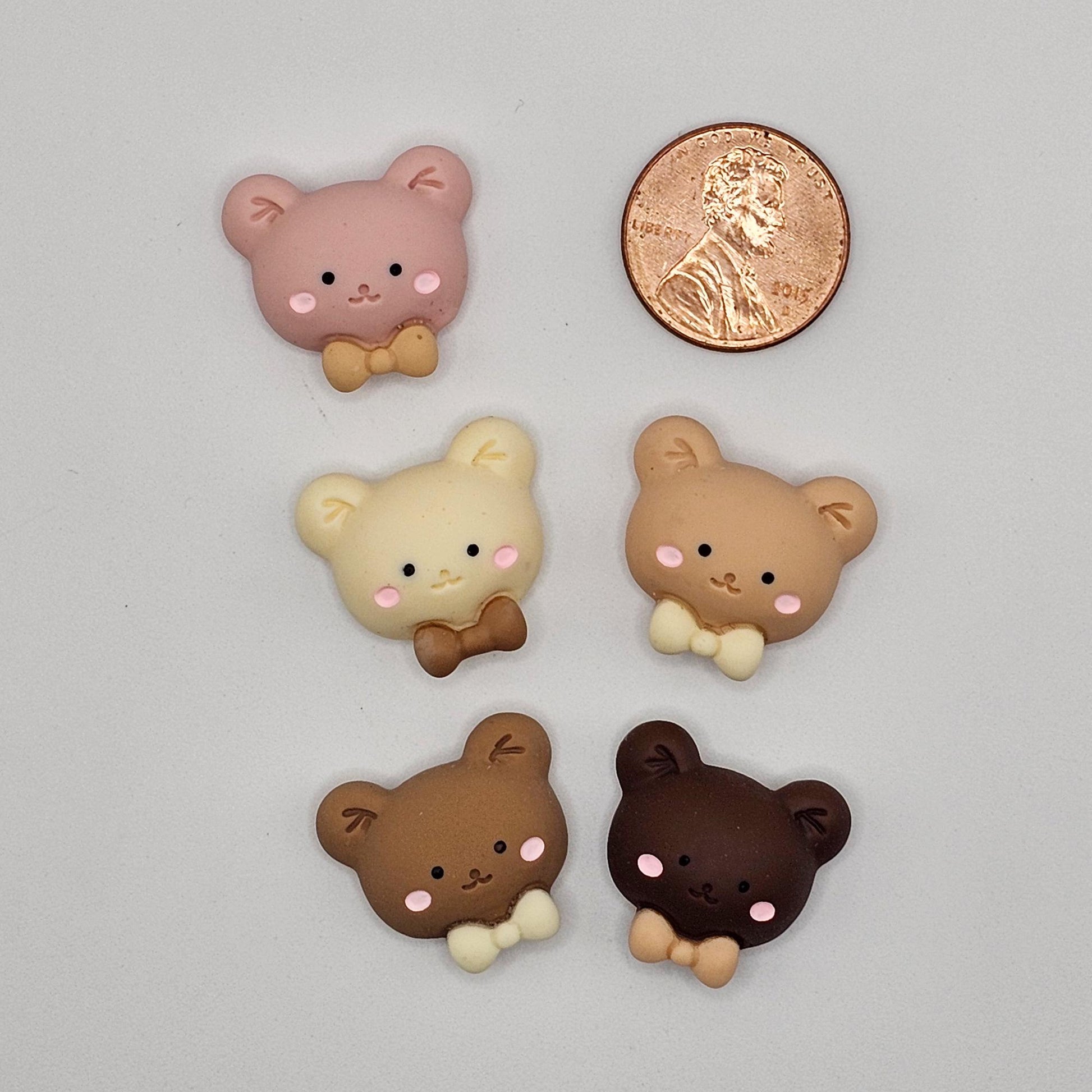 5/15/25 Pcs Cute Bear Head Bow Flat Back Resin Cabochons, Kawaii Flatback Cabochon #CAB174