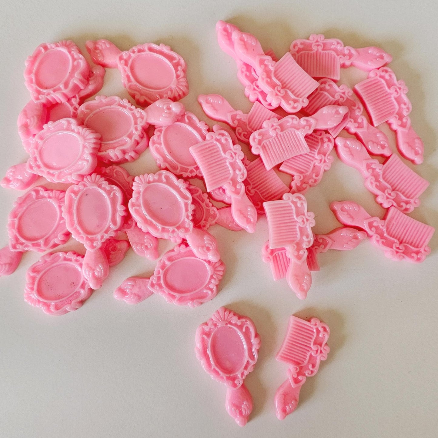 5/15/30 Pink Girly Doll Comb Mirror Resin Flat Back Cabochons , Kawaii Flatback Cabochon #CAB178