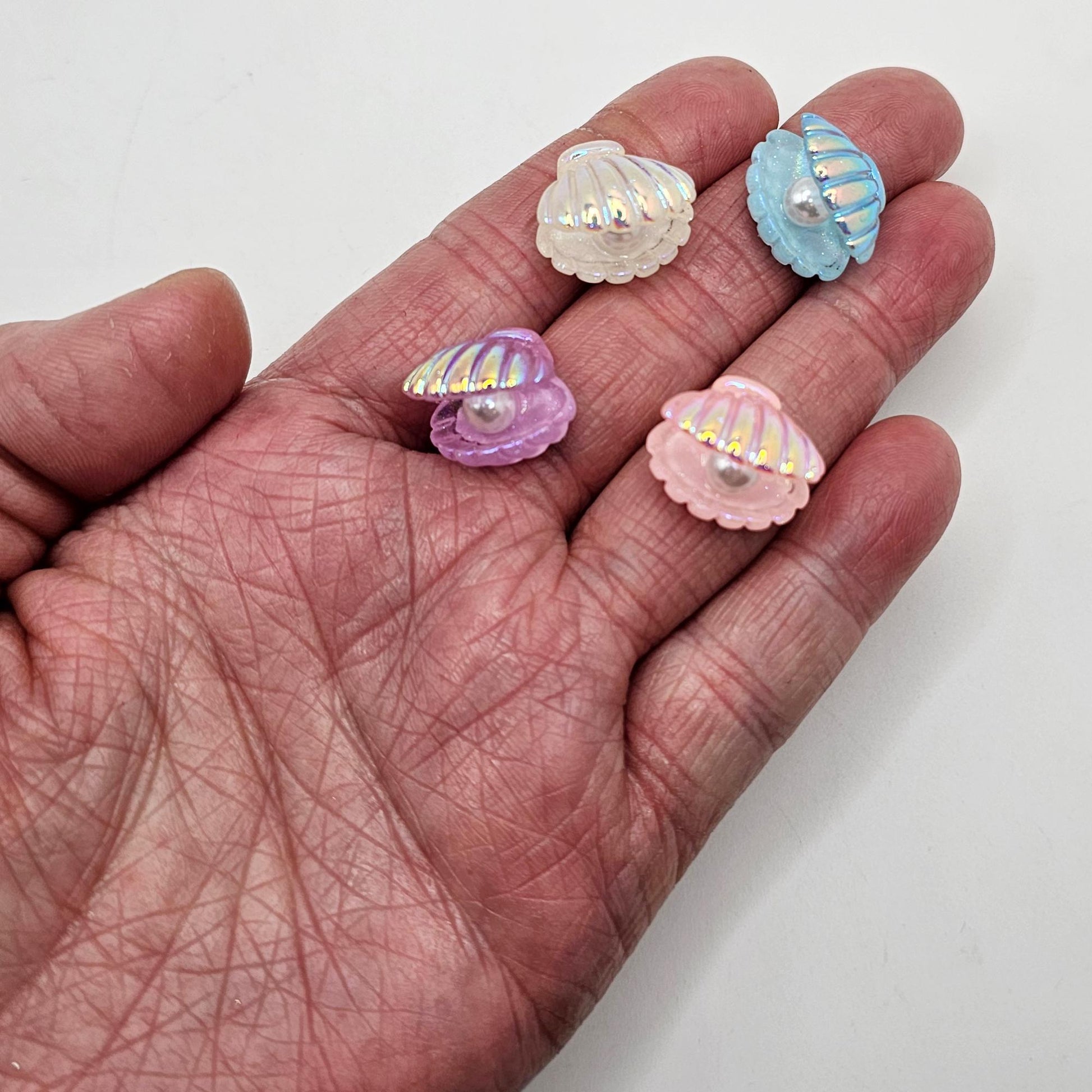 8 Pcs Iridescent Holographic Seashell Pearl Resin Flatback Cabochons, Sea Shell Pearl Cabochon #CAB184