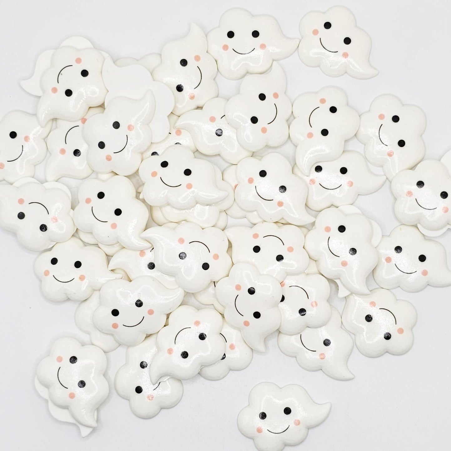 8/20 Pcs Smiley Face White Cloud Flatback Cabochons 3D Puffy Fluffy Kawaii Emojis Cloud Cabochon #CAB 185