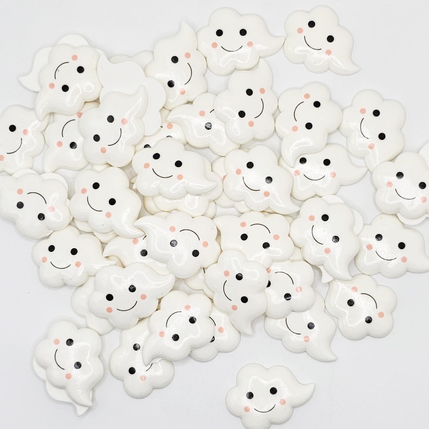 8/20 Pcs Smiley Face White Cloud Flatback Cabochons 3D Puffy Fluffy Kawaii Emojis Cloud Cabochon #CAB 185
