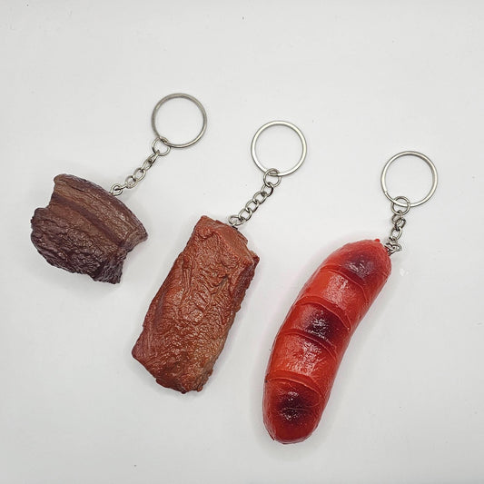 Fake Imitation Artificial Hot Dog, Pork Belly, Pork Rib Realistic Size Charms Key Chain Keyring