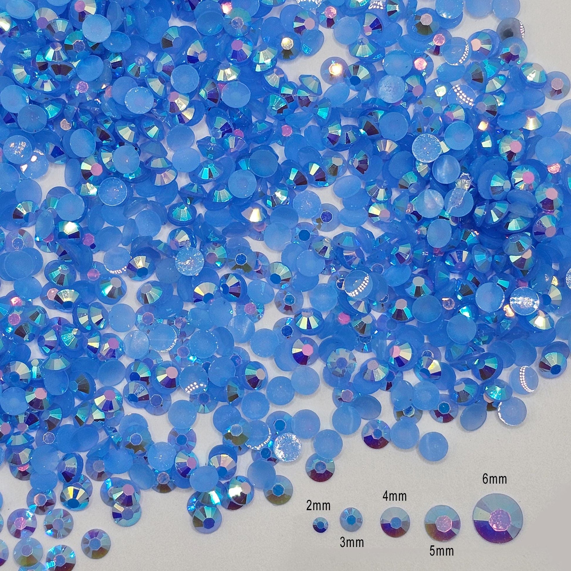 Bulk AB Jelly Flatback Resin Acrylic Rhinestones Non-Hotfix Sky Blue 2mm 3mm 4mm 5mm 6mm
