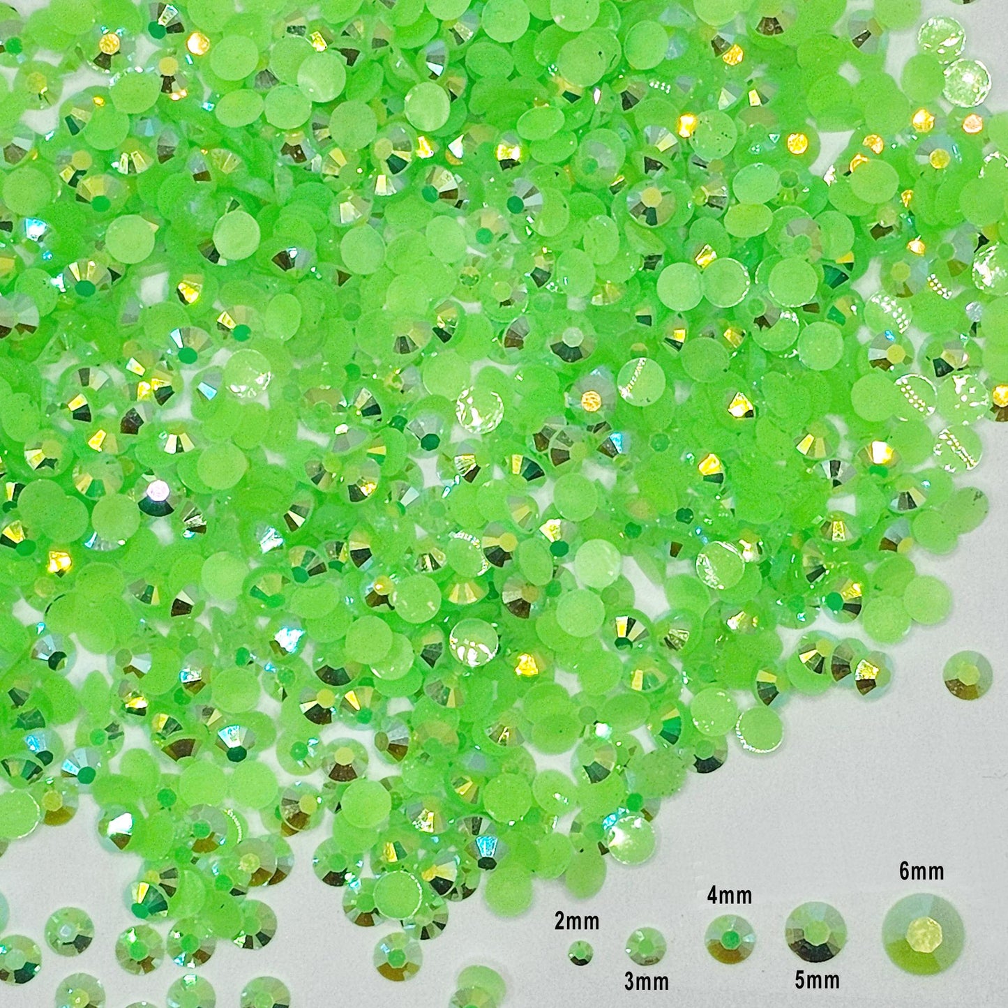 Bulk AB Jelly Flatback Resin Acrylic Rhinestones Non-Hotfix Lime Green 2mm 3mm 4mm 5mm 6mm