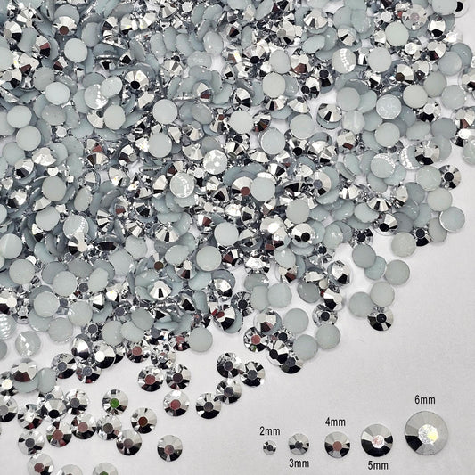 Bulk AB Jelly Flatback Resin Acrylic Rhinestones Non-Hotfix Metallic Silver 2mm 3mm 4mm 5mm 6mm
